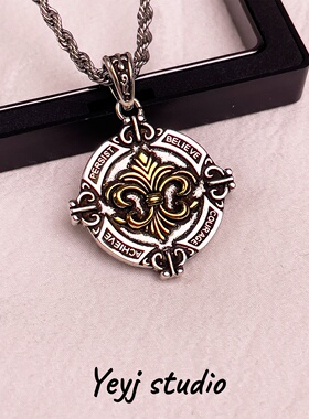 小众复古十字架鸢尾花吊坠项链