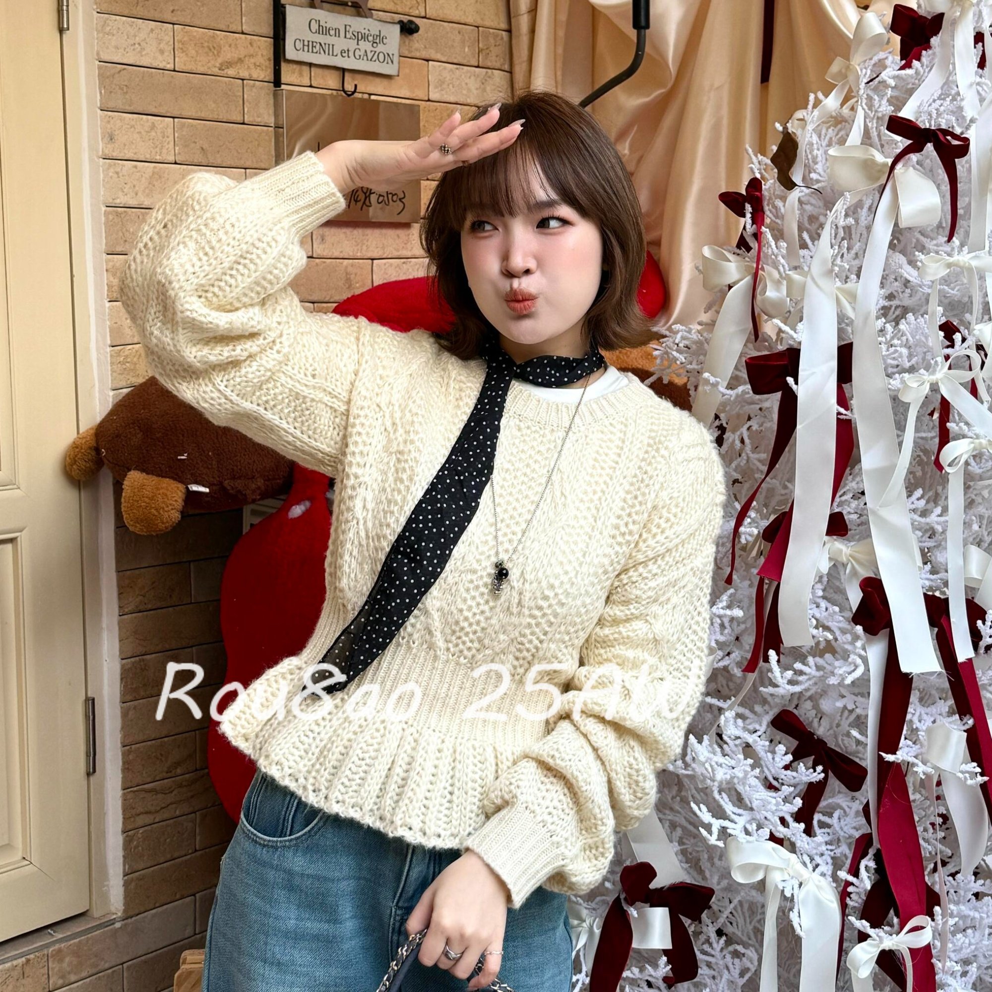 Rou8ao微胖大码女装韩系法式高级感上衣时髦遮肚子收腰针织毛衫女,淘宝优惠券,粉丝福利购,淘宝优惠卷