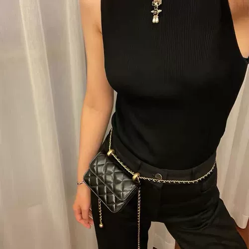Маленькая поясная сумка, небольшая сумка, сумка на одно плечо, сумка через плечо, коллекция 2023, в стиле Шанель, на цепочке