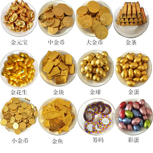 包邮金币硬币元宝巧克力烘焙婚庆乔迁年货糖果1斤钱袋蛋糕装饰9种 - 图2