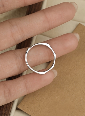 S999纯银极简几何菱形戒指中性韩版ins时尚活口可调节素银食指戒