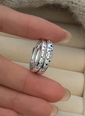 s925纯银猫狗日记情侣戒指小众设计感甜酷风卡通图案对戒个性指环