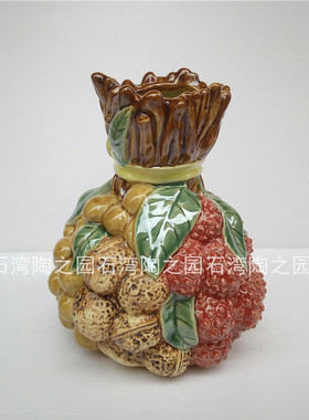 石湾陶瓷水果荔枝花瓶摆件特价