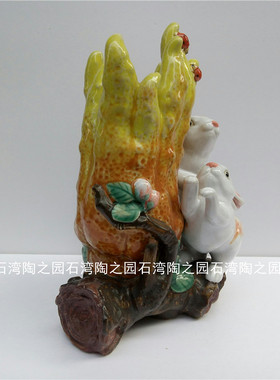石湾公仔动物花瓶幸福家居装饰