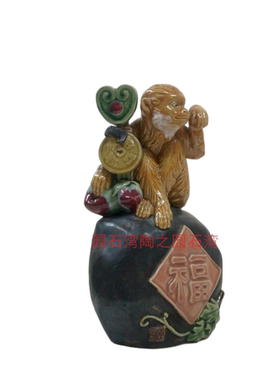 如意石湾公仔陶瓷大师印章摆件