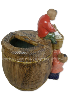 公仔招财摆件复古石湾陶瓷