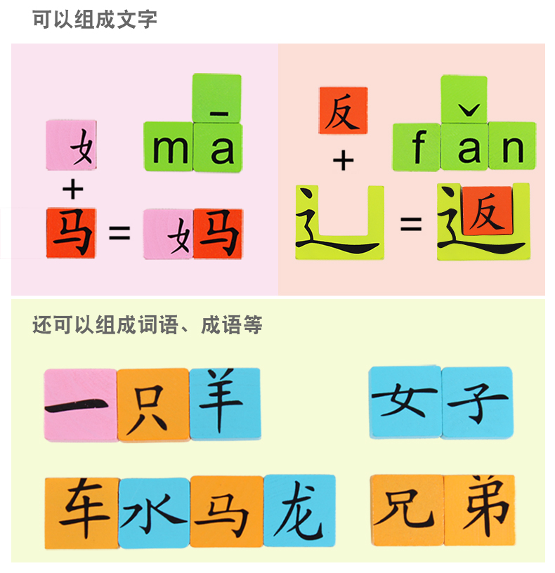 铭塔汉字王识字桶装多米诺175粒幼儿童积木3-6岁学习拼音偏旁玩具-图1