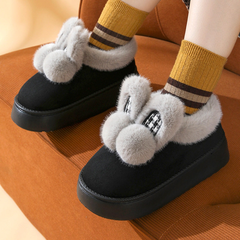 时尚大毛口棉拖鞋女冬季外穿可爱兔耳朵室内居家加绒保暖包跟棉鞋,淘宝优惠券,粉丝福利购,淘宝优惠卷