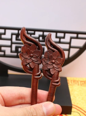 雷击枣木梅花发簪加厚道家法器随身配饰老料深色精雕手工打磨