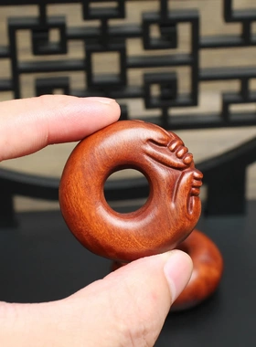 雷击枣木龙形平安扣挂件吊坠道家法器随身配饰老料深色精雕手工