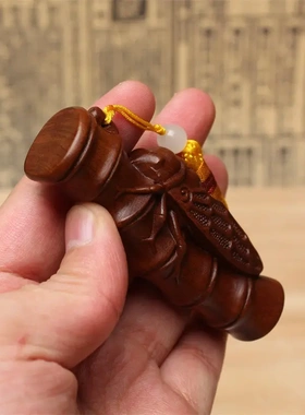 老料雷击木文玩手把件枣木蝉抱竹木雕吊坠雕刻挂件实木装饰小摆件