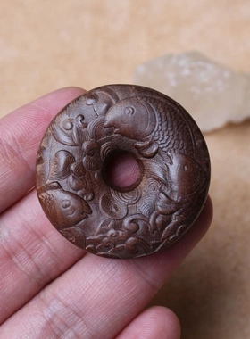 老料深色雷击枣木鱼跃龙门平安扣挂件钥匙扣配饰可以搭配长短绳子