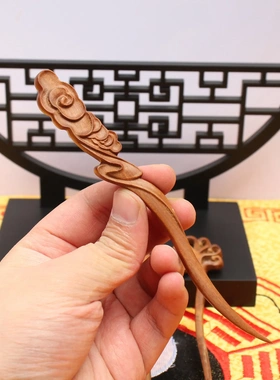 雷击枣木发簪道家法器随身老料深色精雕纯手工打磨