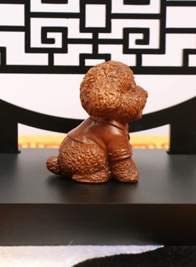 枣木可爱小狗狗泰迪手把件办公桌摆件卡通木雕工艺品木质工艺品