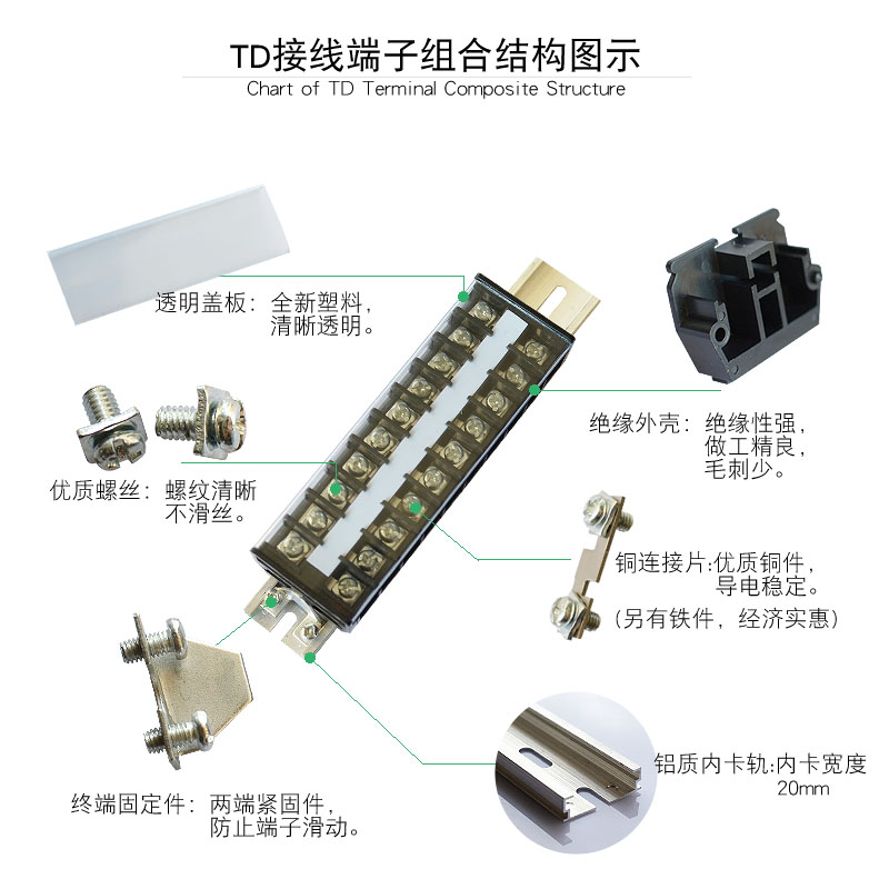 导轨接线端子组合式接线排连接器接线板接线端子TD10 20 30 50 60-图2