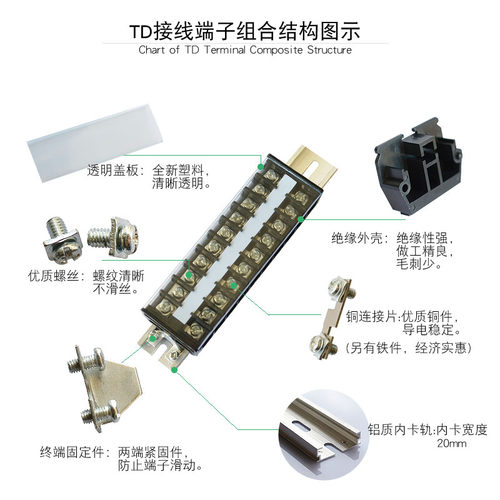 导轨接线端子组合式接线排连接器接线板接线端子TD10 20 30 50 60 - 图2