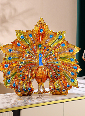 双孔雀摆件奢华树脂电镀金结婚