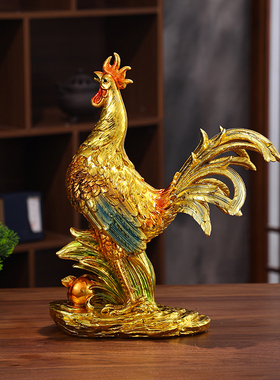 公鸡摆件镀金招财中式客厅电视柜