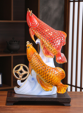 陶瓷金龙鱼摆件创意店铺开业礼品