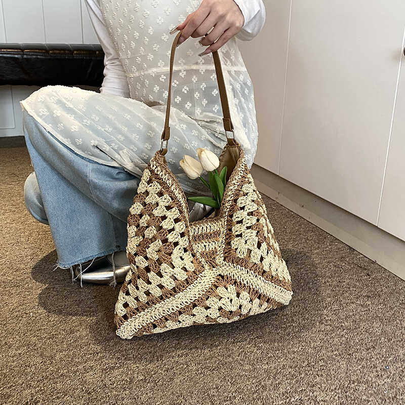 慵懒风编织包包女士2024新款夏季大容量草编包小众设计单肩托特包,淘宝优惠券,粉丝福利购,淘宝优惠卷