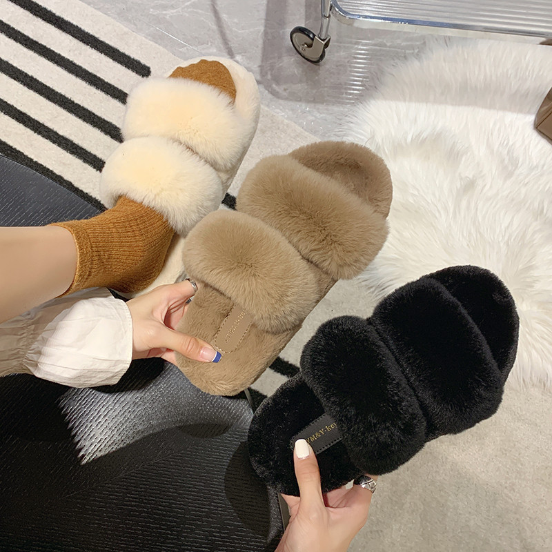 毛毛鞋女外穿秋冬仙女风超火网红拖鞋家用平底加绒韩版一字托棉拖,淘宝优惠券,粉丝福利购,淘宝优惠卷