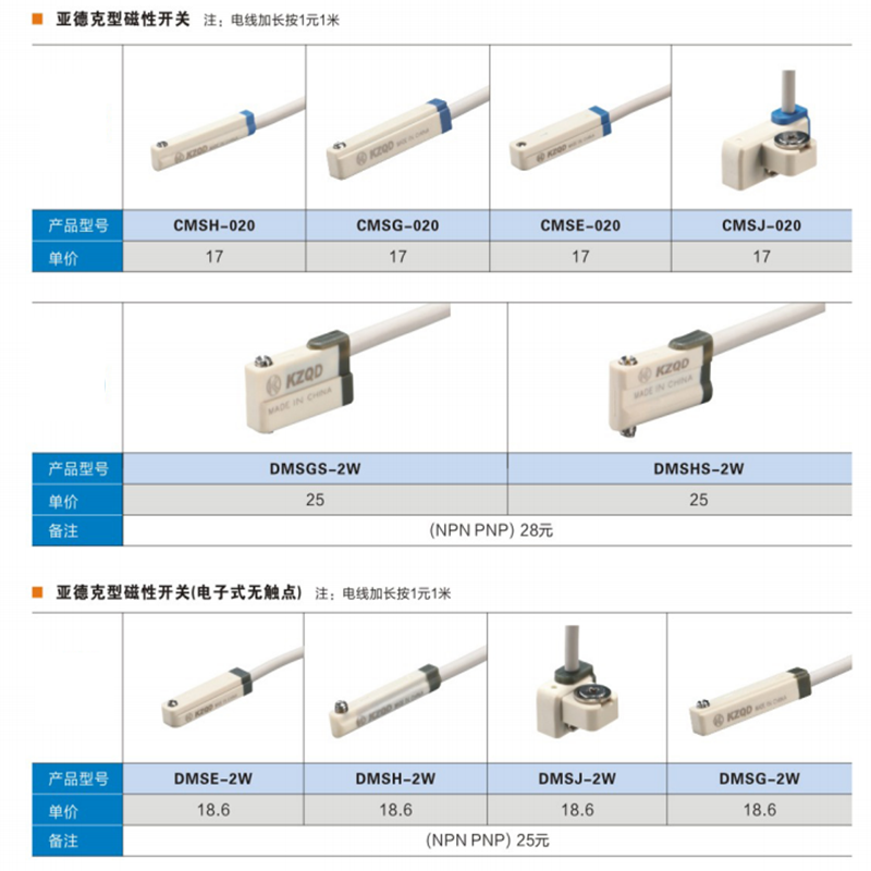 气缸磁性开关CMSH/CMSG/CMSE/CMSJ-020/DMSGS-2W/DMSHS2W - 图0