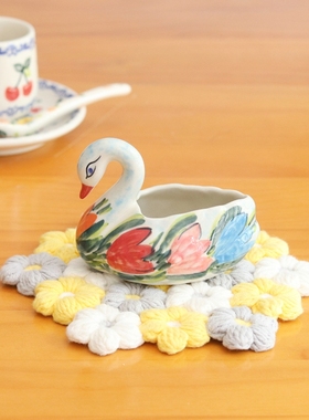 波兰进口手绘可爱兔子天鹅小摆件