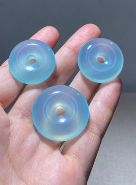 天然冰透玉髓海蓝宝算盘珠项坠