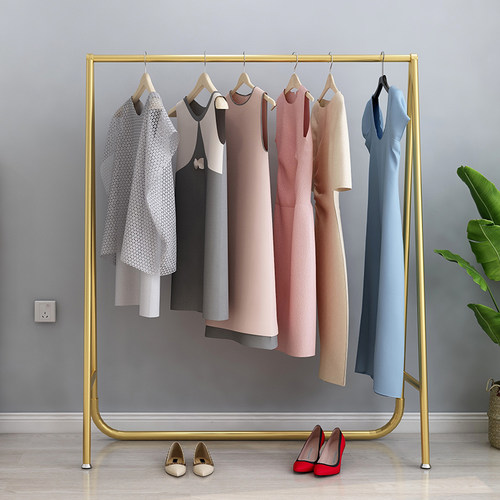 服装店展示架金色晾衣杆女装店货架落地式挂衣服架子陈列架轻奢风 - 图0