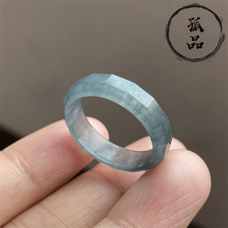 天然A货翡翠冰种黑冰戒指玉石切割面指环男女款对戒18圈口 0172 - 图2