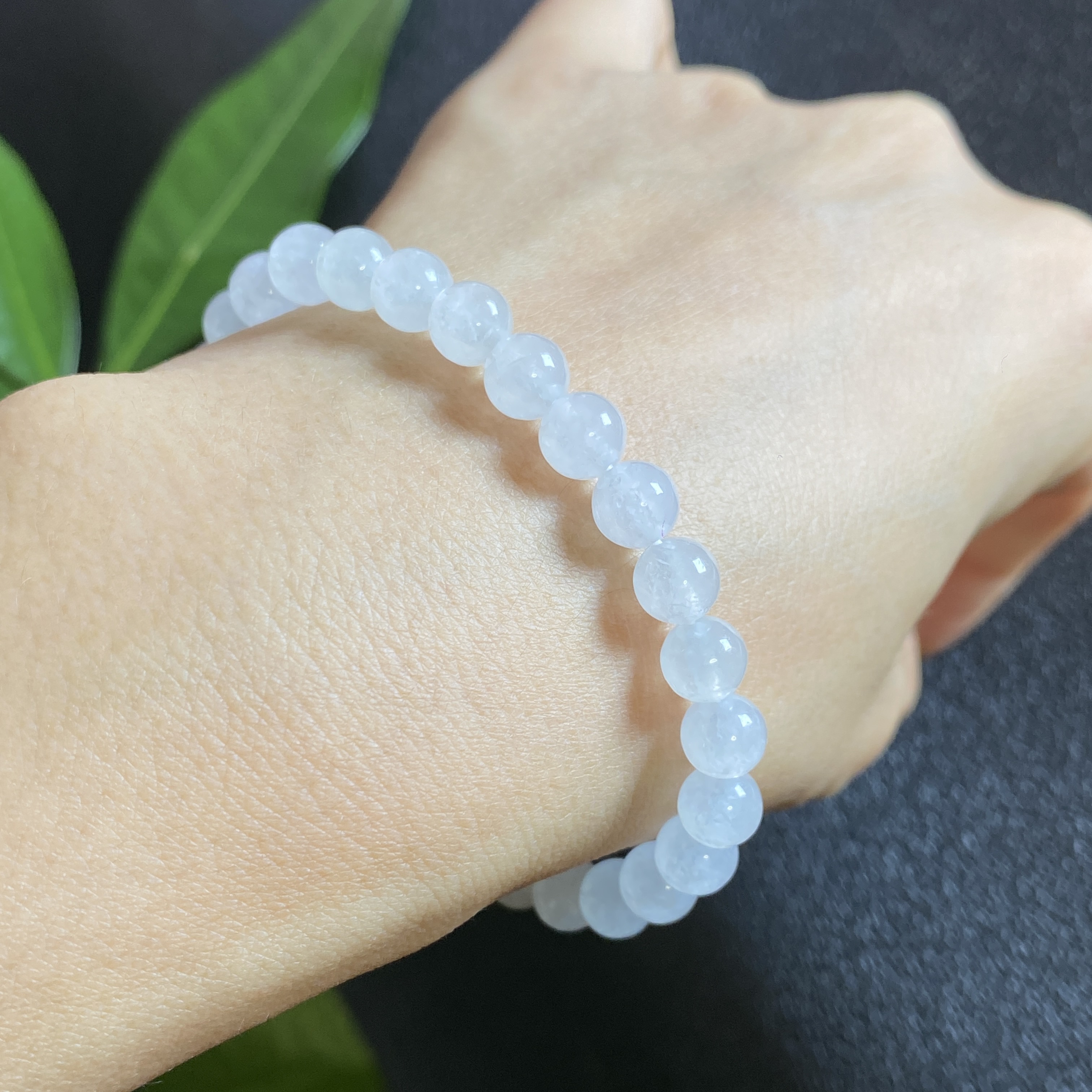 缅甸天然翡翠A货冰种白月光小米珠圆珠纯白手链手串 6.5mm p 0349 - 图2