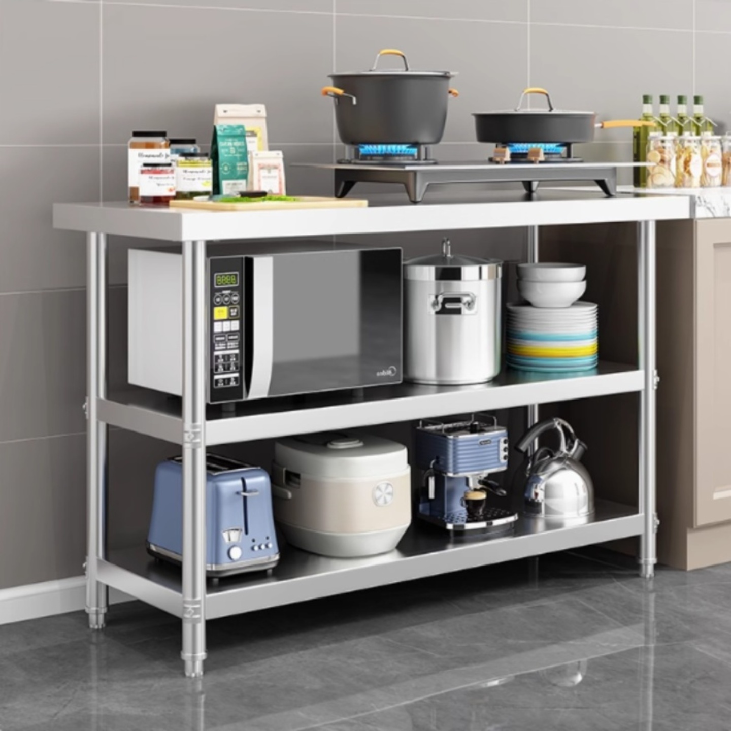 304不锈钢操作台商用厨房工作台特厚饭店食堂操作台面切菜打荷桌3 - 图0