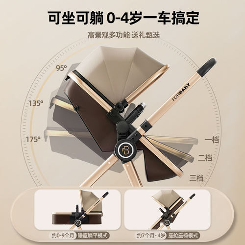 德国FORBABY高景观婴儿推车可坐躺双向折叠避震新生宝宝遛娃神器 - 图2