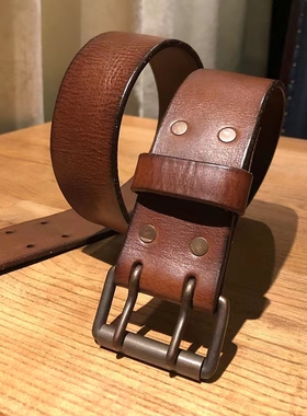头层纯牛皮双针扣皮带男真皮裤带休闲复古机车品牌男士潮腰带46mm