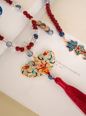 复古红色国风璎珞汉服马面裙项链