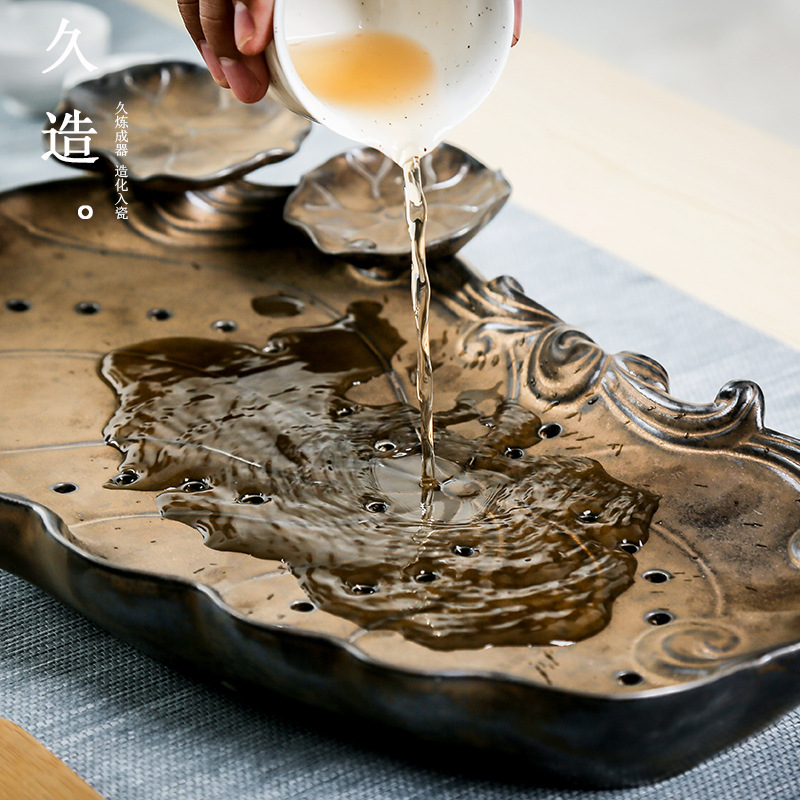 久造紫砂干泡台茶盘储水式迷你家用日式禅意创意小茶台陶瓷托盘
