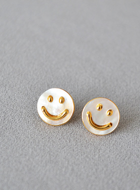 可爱简约项链耳钉黄铜镀金女贝母