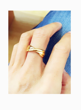 黄铜镀金开口戒指交叉食指缠绕