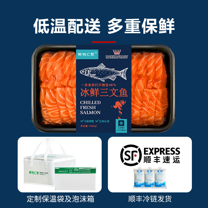 法罗群岛冰鲜三文鱼新鲜中段生鱼片 鲜有汇聚三文鱼