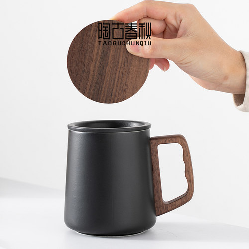 木柄茶水分离泡茶杯个人专用陶瓷大D容量喝水杯子过滤高档茶道杯 - 图1
