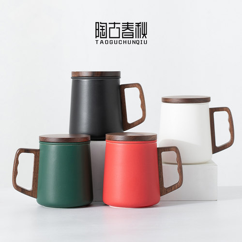 木柄茶水分离泡茶杯个人专用陶瓷大D容量喝水杯子过滤高档茶道杯 - 图3