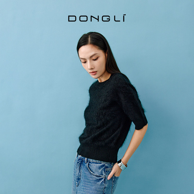 东黎山羊绒 2025新款女士拉毛圆领针织短袖套衫宽松保暖毛衣4845,淘宝优惠券,粉丝福利购,淘宝优惠卷