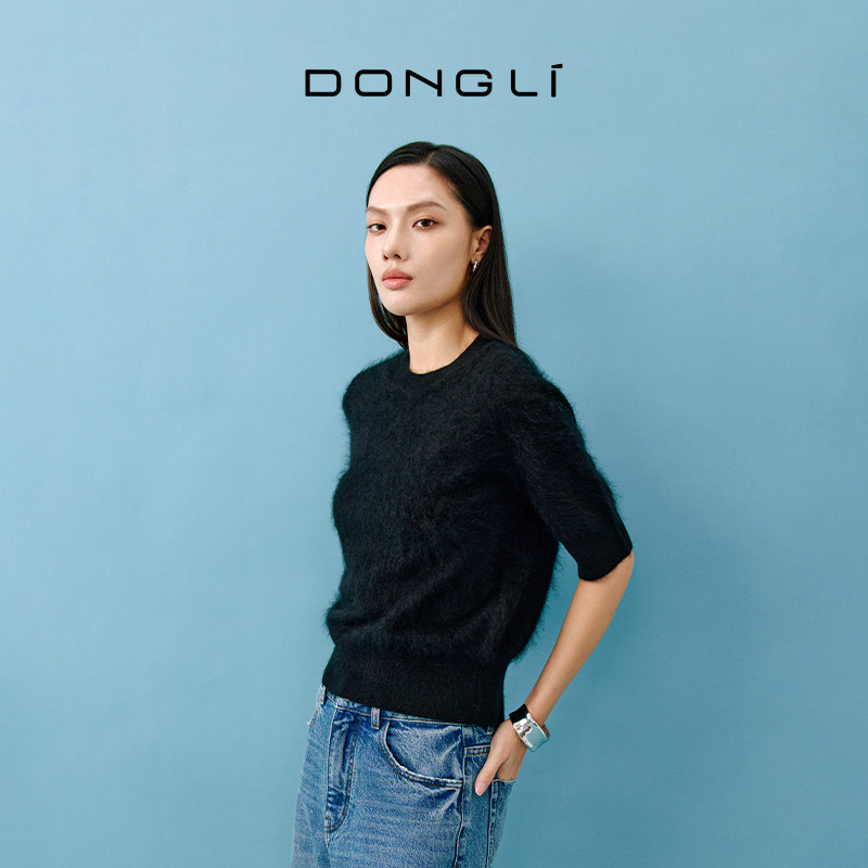 东黎山羊绒 2025新款女士拉毛圆领针织短袖套衫宽松保暖毛衣4845,淘宝优惠券,粉丝福利购,淘宝优惠卷