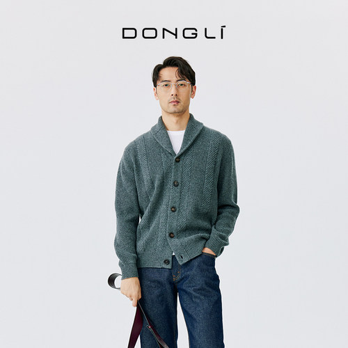 东黎山羊绒 2025新款男士翻领厚款纯羊绒针织开衫冬毛衣外套4943 - 图1