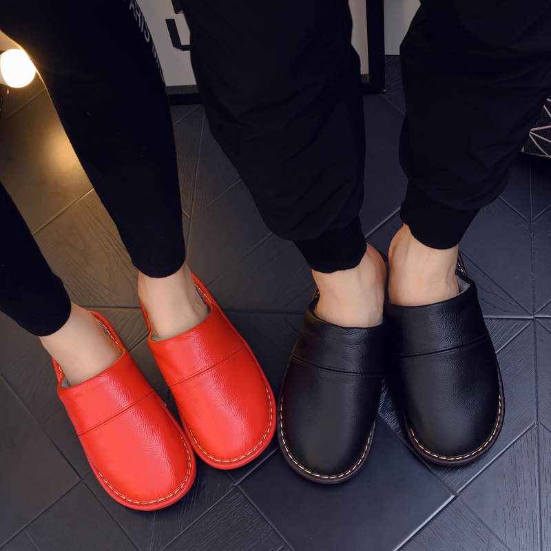 海宁真皮拖鞋居家室内女厚底防水防滑保暖家用牛皮面棉拖鞋冬季男,淘宝优惠券,粉丝福利购,淘宝优惠卷
