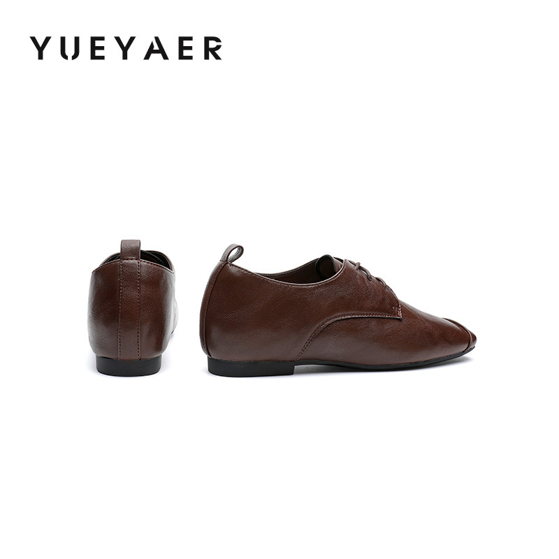 月芽儿2025新款学院风方头系带深口单鞋女粗跟平底时尚百搭小皮鞋,淘宝优惠券,粉丝福利购,淘宝优惠卷