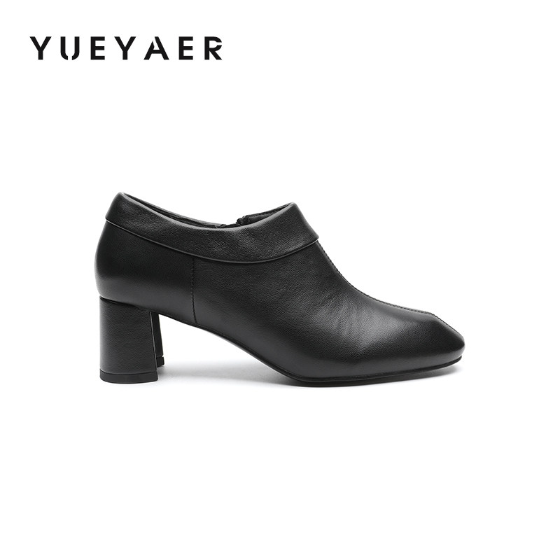 月芽儿2025新款复古风圆头粗跟深口单鞋女高跟鞋一脚蹬通勤工作鞋,淘宝优惠券,粉丝福利购,淘宝优惠卷