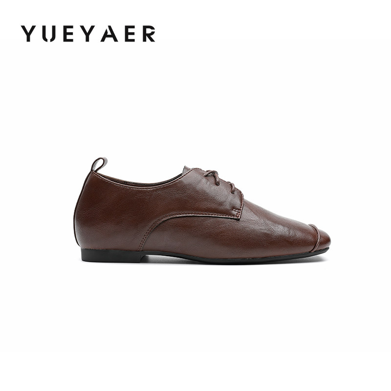 月芽儿2025新款学院风方头系带深口单鞋女粗跟平底时尚百搭小皮鞋,淘宝优惠券,粉丝福利购,淘宝优惠卷