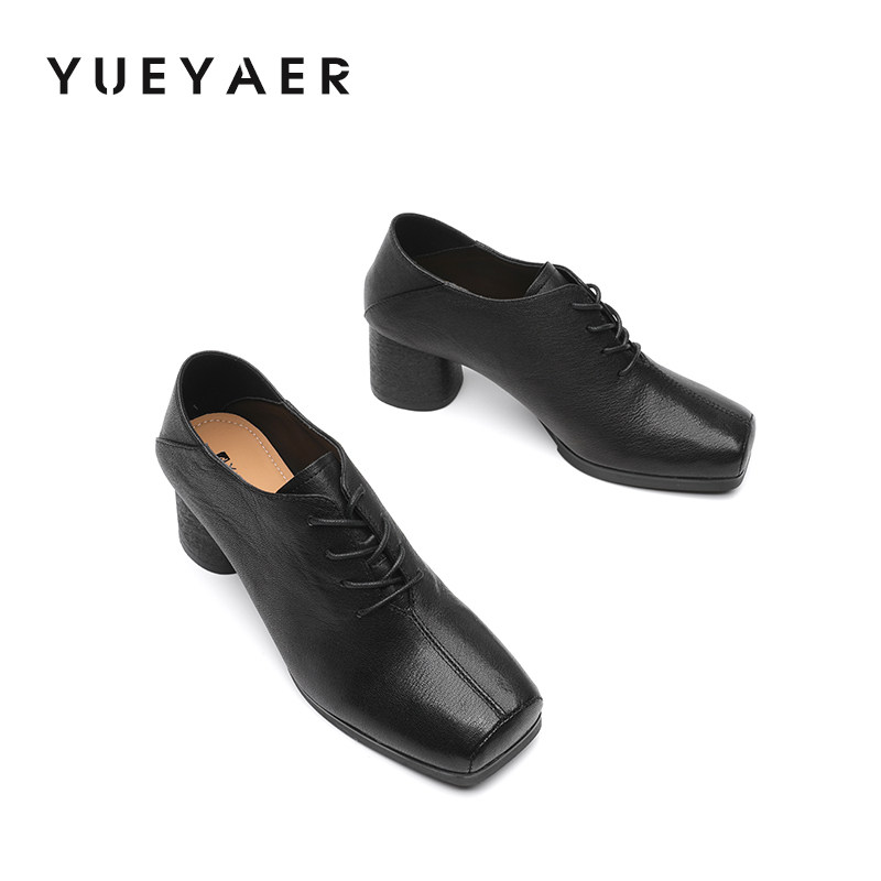 月芽儿2025新款英伦风系带高跟鞋粗跟深口单鞋职业通勤时尚小皮鞋,淘宝优惠券,粉丝福利购,淘宝优惠卷