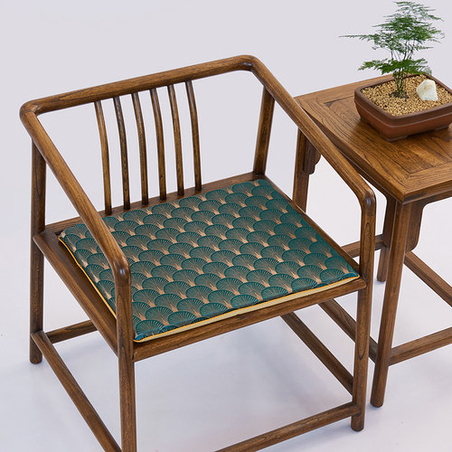 坐垫实木椅子中式茶椅子餐椅垫轻奢风绿色可拆洗防滑太师椅垫订做 - 图0